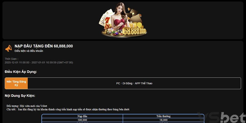 Nạp tiền lần đầu - Tặng đến 68.888.000