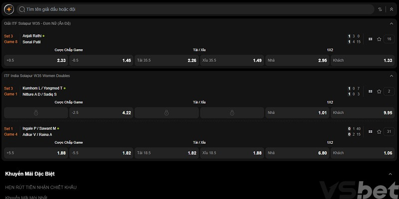 Tổng hợp kèo cá cược Tennis VSbet nên thử